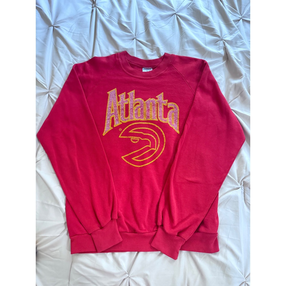 Vintage 80s Atlanta Hawks Pac Man Logo Swingster Sweatshirt Red Large USA Made